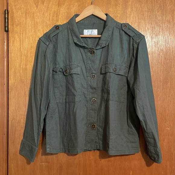 •TIME AND TRU•ARMY GREEN VISCOSE-LINEN BLEND BUTTON LIGHTWEIGHT SHACKET SIZE S - Picture 7 of 7